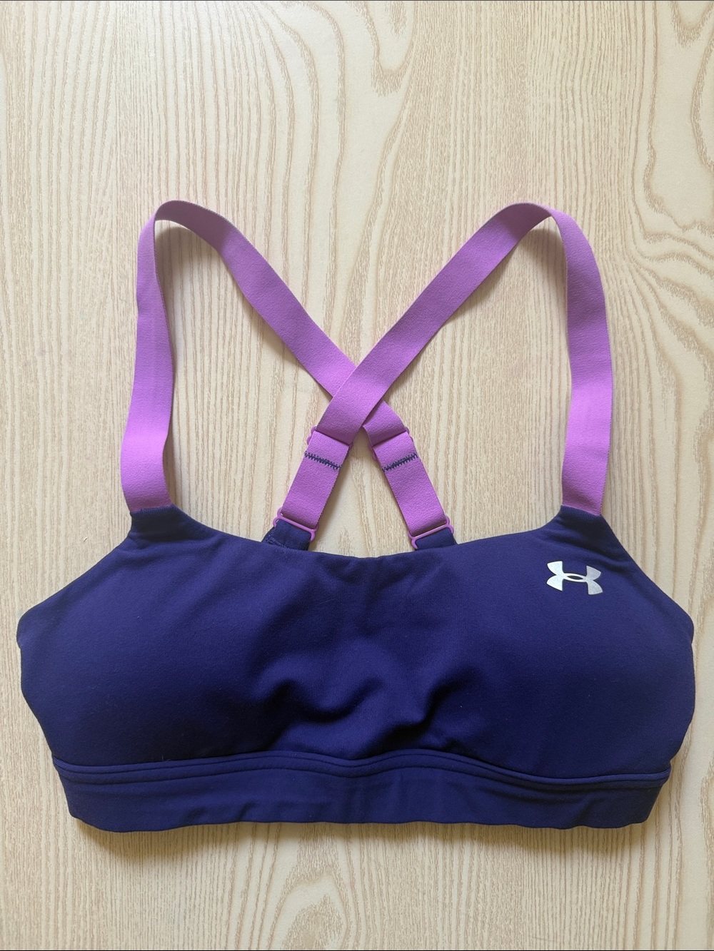 Under Armour Dark Purple Crossback Sports Bra with Purple Straps